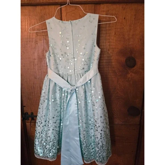AMERICAN PRINCESS Girls Aqua Blue Sequin Bow Formal Party Dress Size 8 - Picture 4 of 8